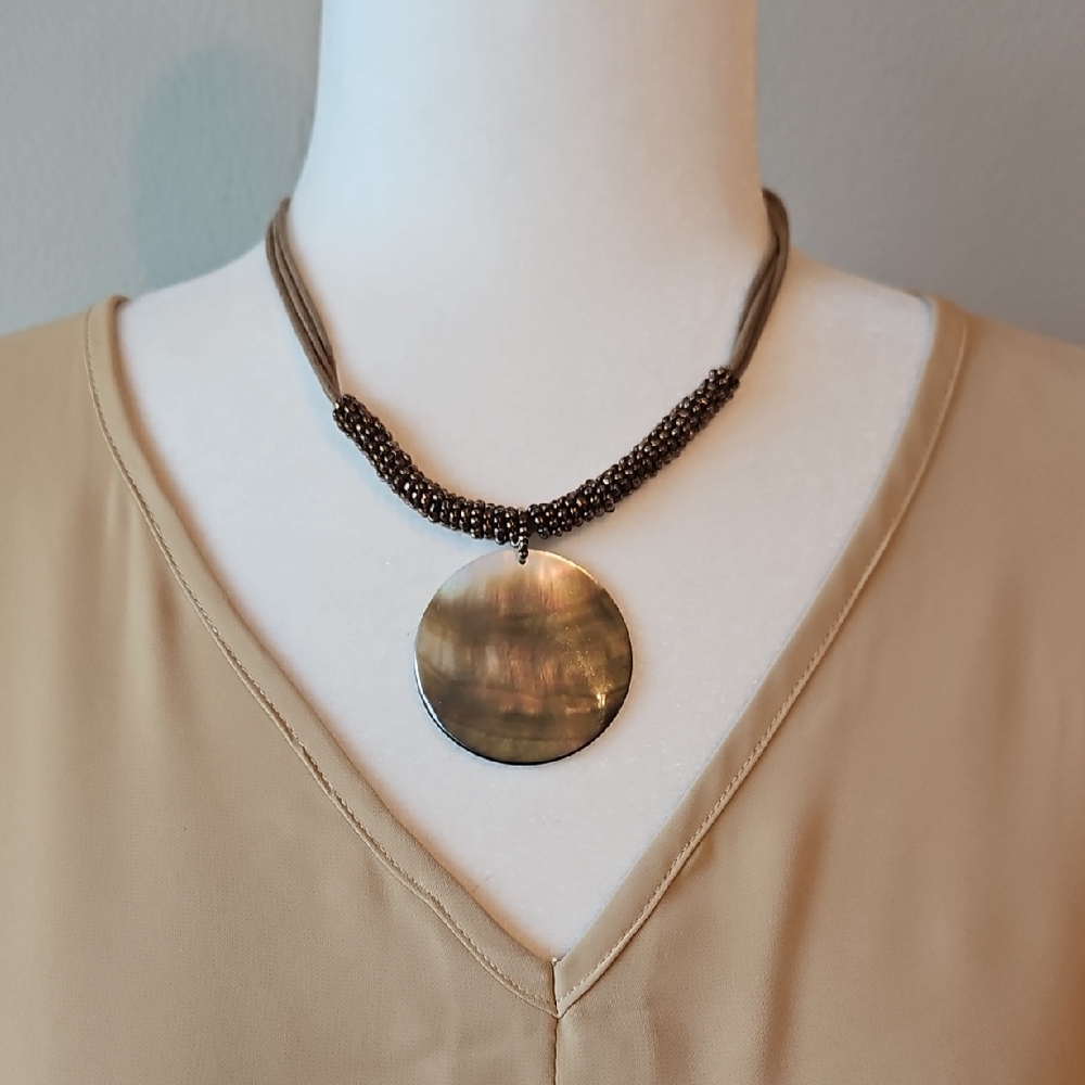 Lia Sophia Brown Mother-of-Pearl Disc Necklace